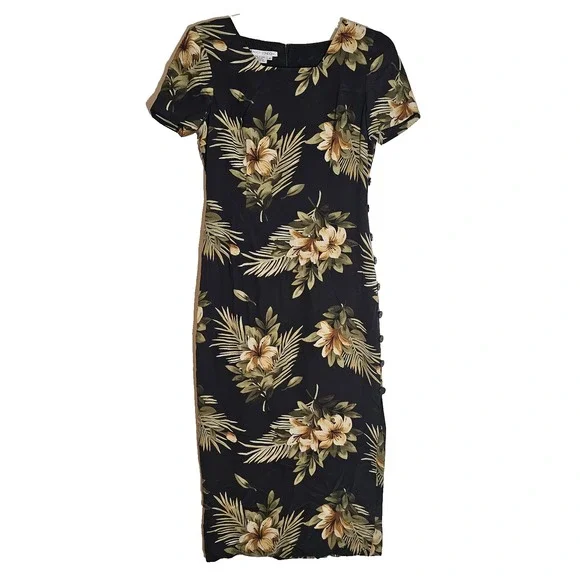 Maggy London | Dresses | Maggy London Dress Womens 8 Silk Floral Midi Short  Sleeve Button Slit Lined | Poshmark